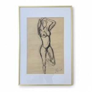 ORIGINAL HAND DRAWING - IN GLASS GOLD METAL FRAME - 16" X 24"